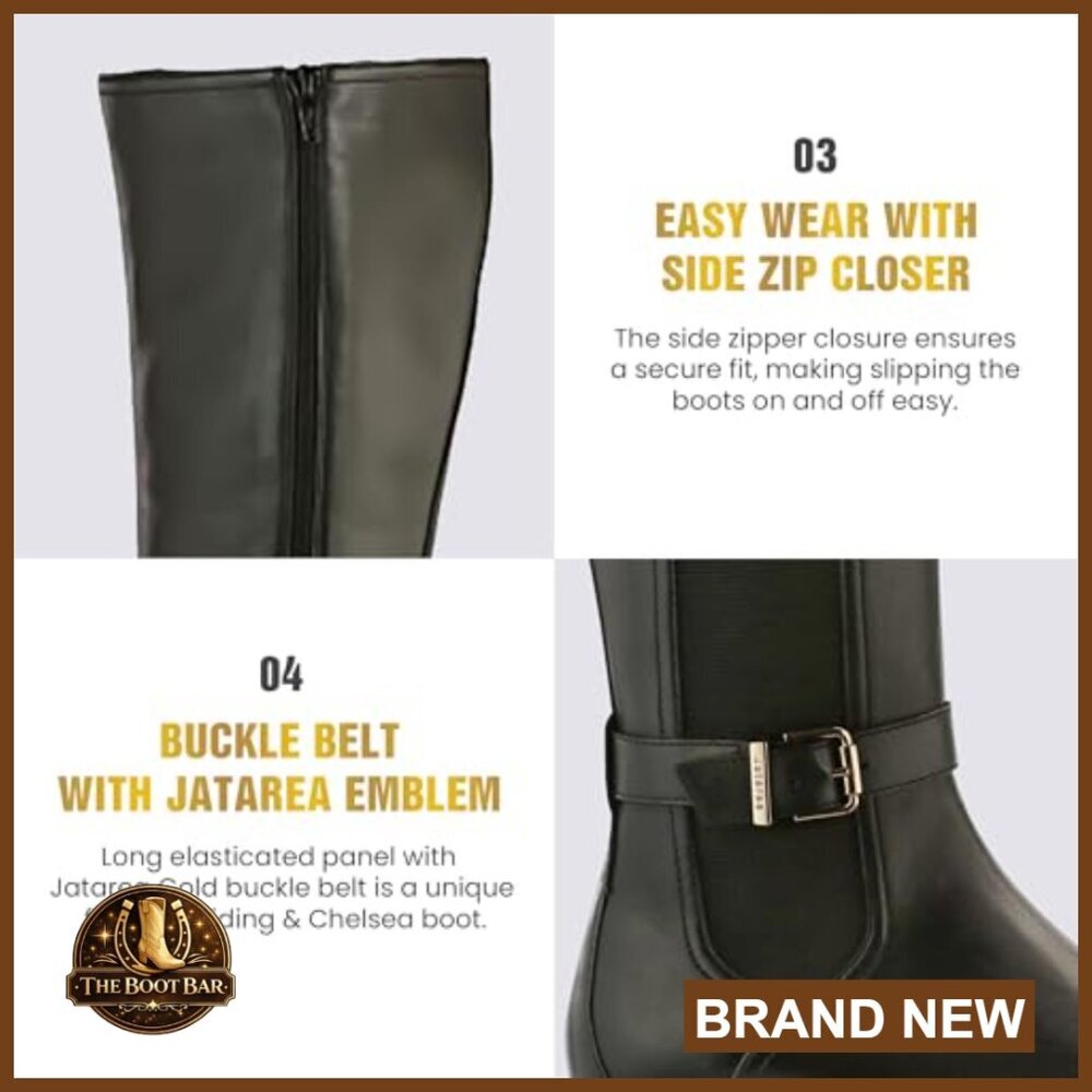 Women's Leather Knee-High Boots Block Heel Cushioned Insole Side Zipper - Picture 6 of 7